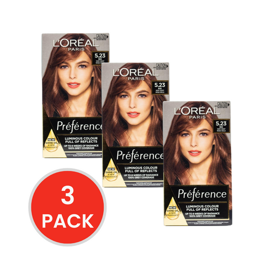 LOREAL PARIS HAIR DYE PREFERENCE LUMINOUS COLOUR RIO VERY DEEP ROSE GOLD 5.23 (3x Pack)