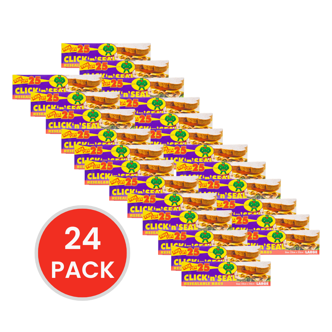 Kwik Life Click N Seal Resealable Bags Large 22cm x 22cm (25 Bags x 24 Pack)