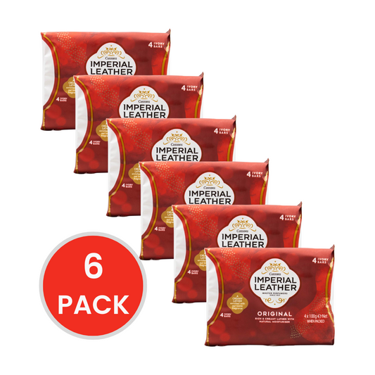 IMPERIAL LEATHER PK4 x 100g IVORY BARS ORIGINAL RICH AND CREAMY LEATHER WITH NATURAL MOISTURISER (Value Pack 24)