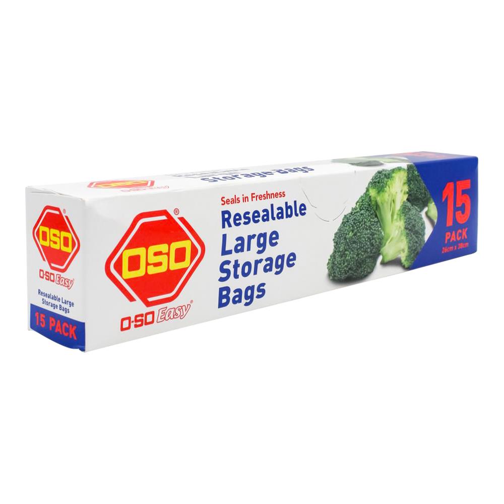 Oso Easy Pk15 Resealable Large Storage Bags 26cm X 38cm (12x Pack)