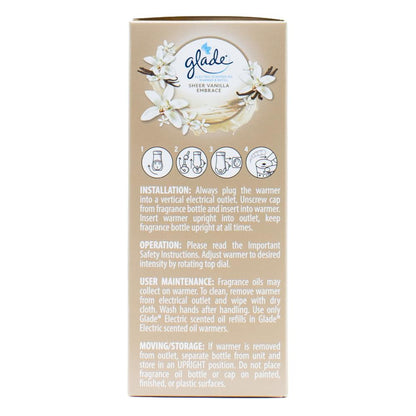 Glade Electric Warmer X1 Refill X 20ml Sheer Vanilla Embrace (4x Pack)