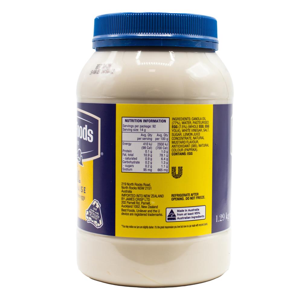 Best Foods 1.29kg Real Mayonnaise (8x Pack)