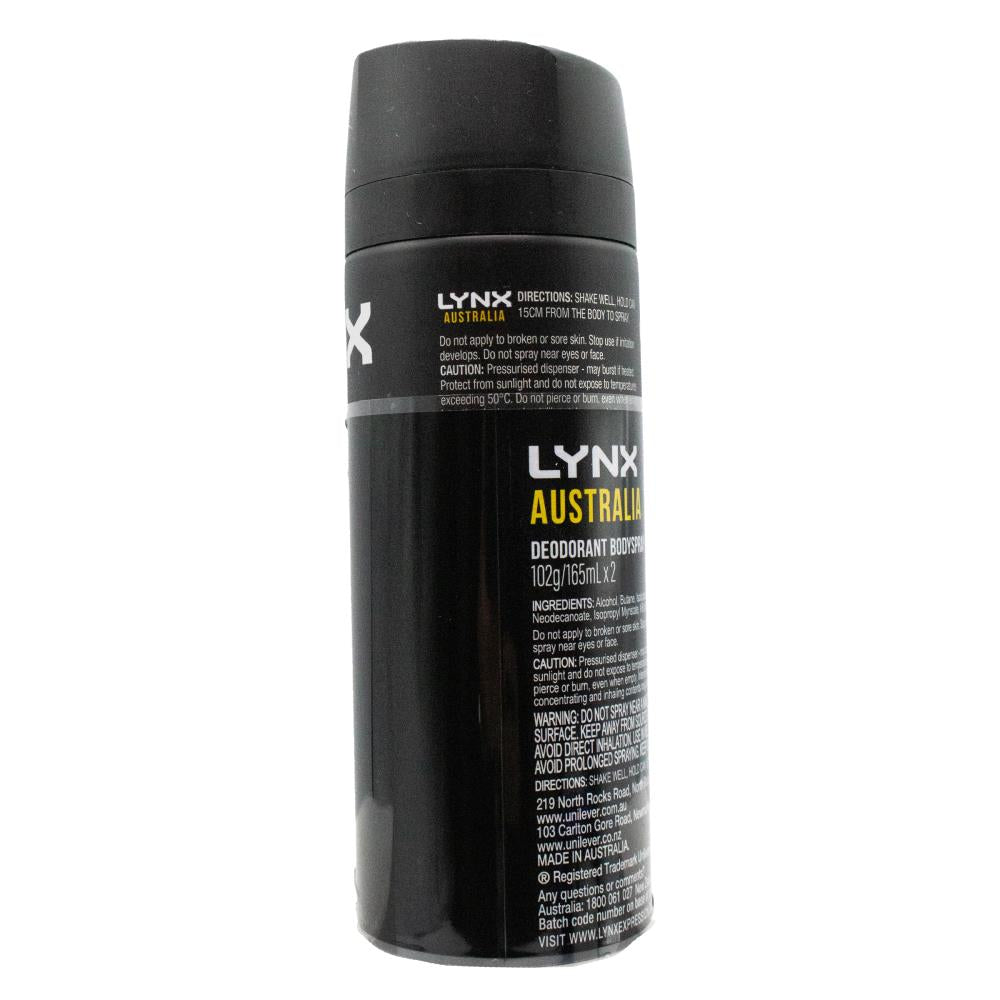 LYNX PK2 x 102g / 165mL DEODORANT BODY SPRAY 100% FRESH FRAGRANCE 48H ODOUR PROTECTION AUSTRALIA (24 Value Pack)
