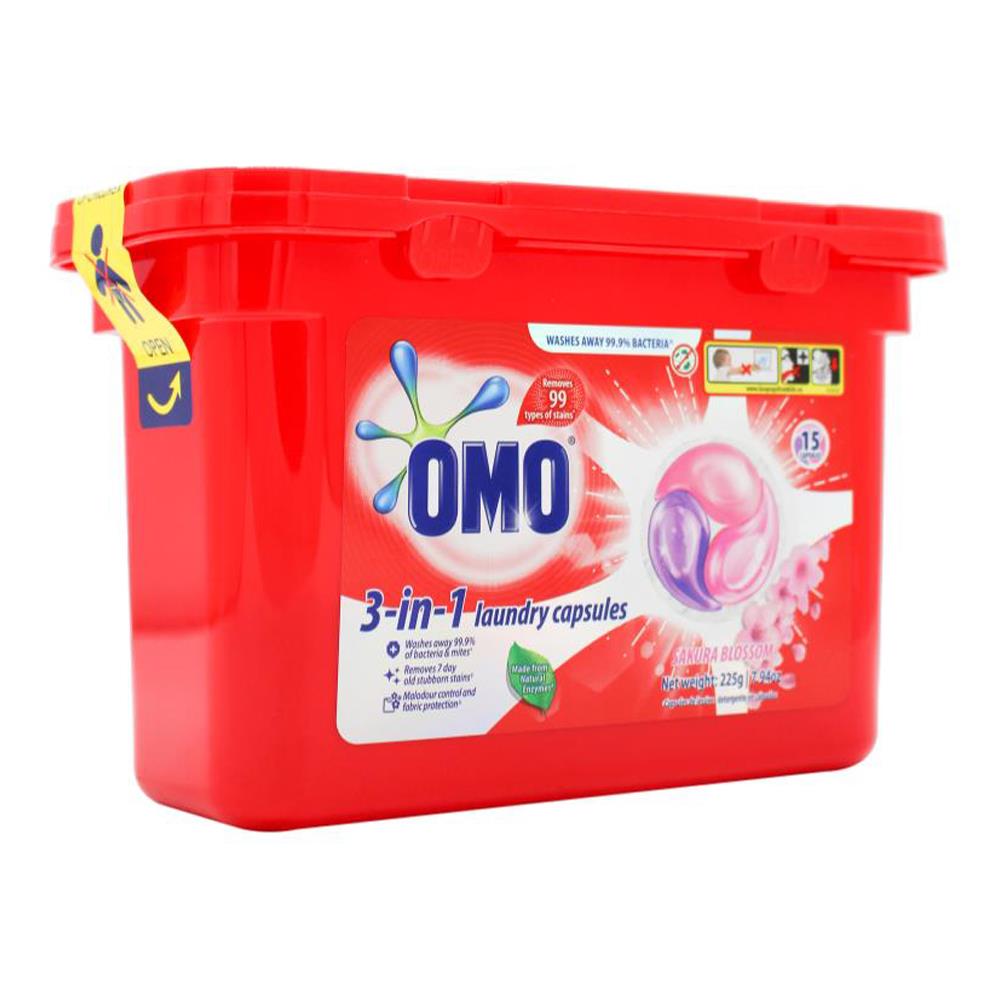 Omo 3 In 1 Laundry Capsules Sakura Blossom 15Pk (6 Pack, 90 Capsules)