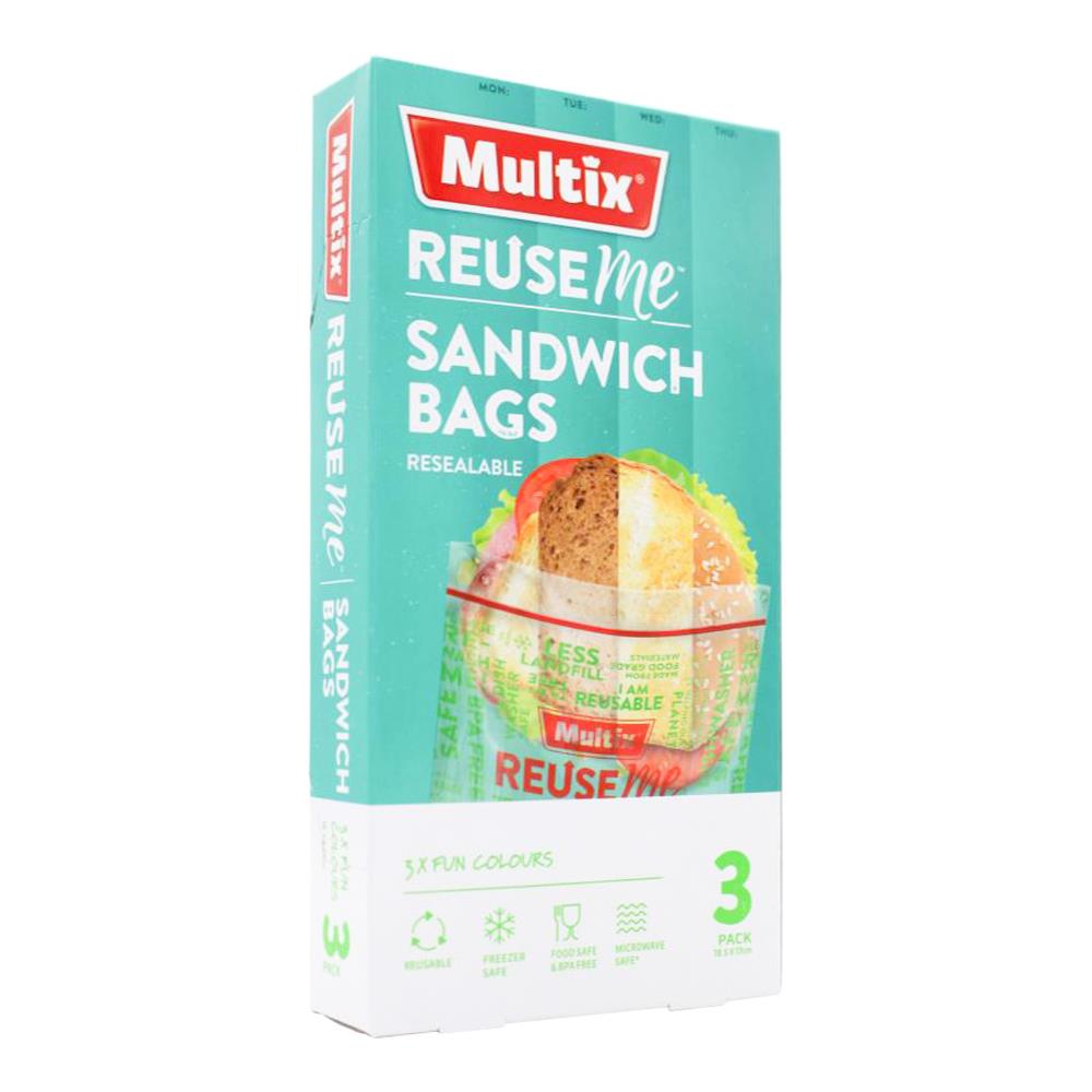Multix Pk3 Reuseme Sandwich Bags Resealable 18.5cm X 17cm (7x Pack)