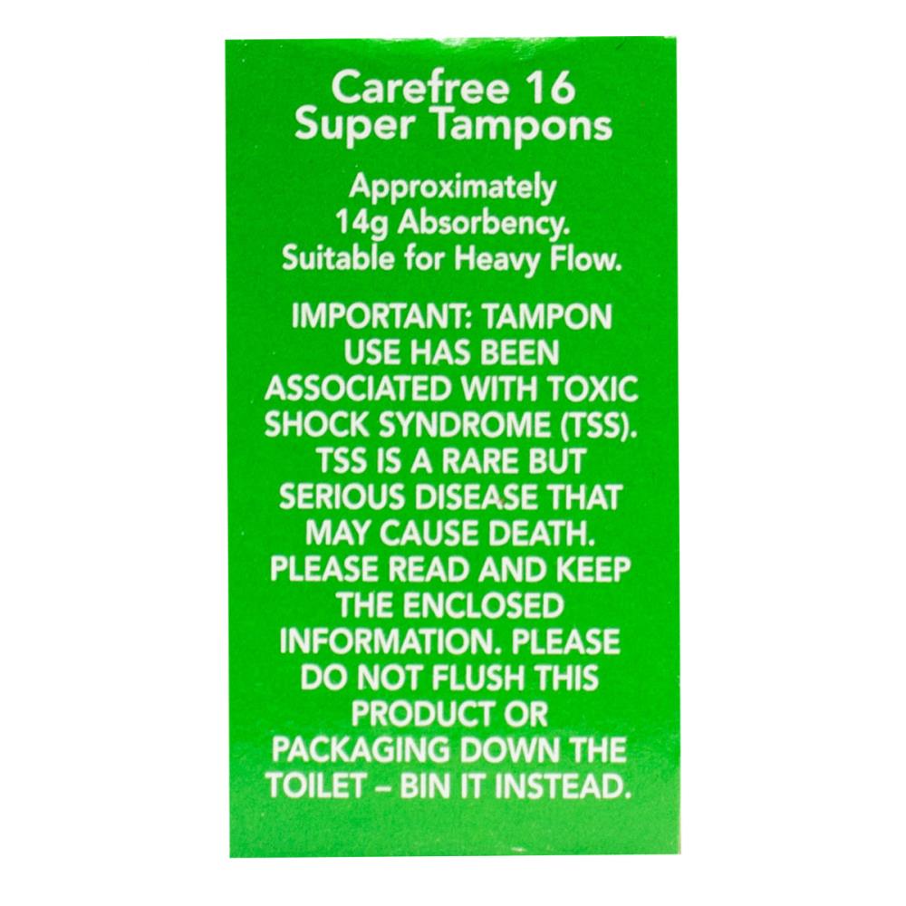 Carefree Pk16 Tampons Organic Super (6x Pack)