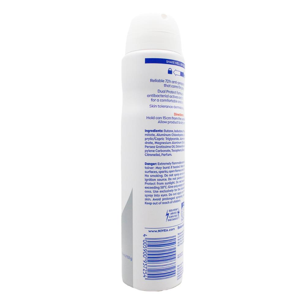 NIVEA 250mL / 151g ANTIPERSPIRANT INTENSE PROTECTION COMFORT 72H DUAL PROTECT ANTIBACTERIAL (6x Pack)