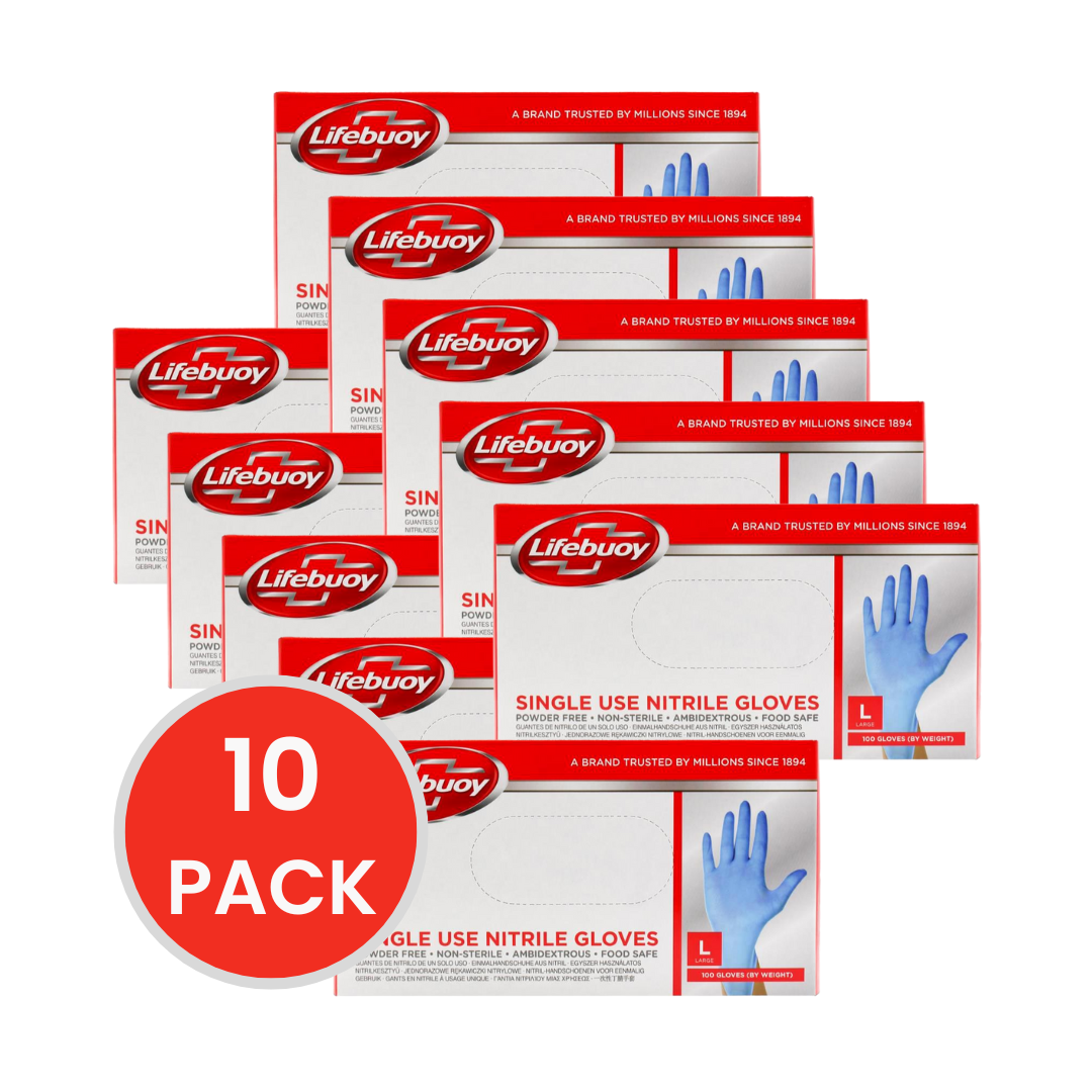 Lifebuoy Nitrile Examination Gloves Powder Free Large 10 x 100pk (1000 Gloves)