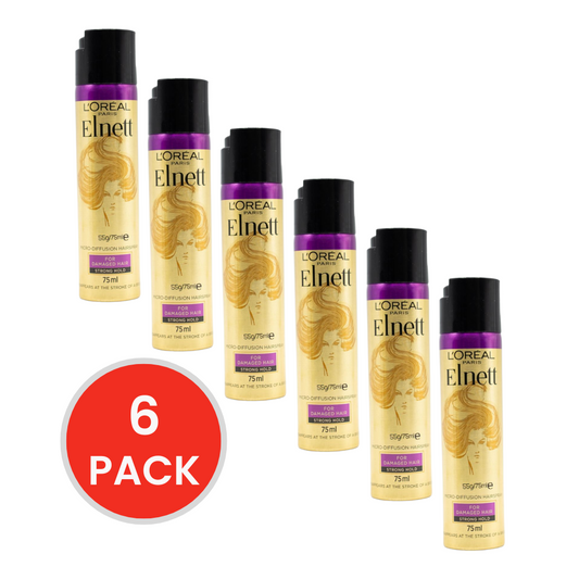 LOREAL 55g / 75ml HAIRSPRAY FOR DAMAGED HAIR STRONG HOLD (6x Pack)