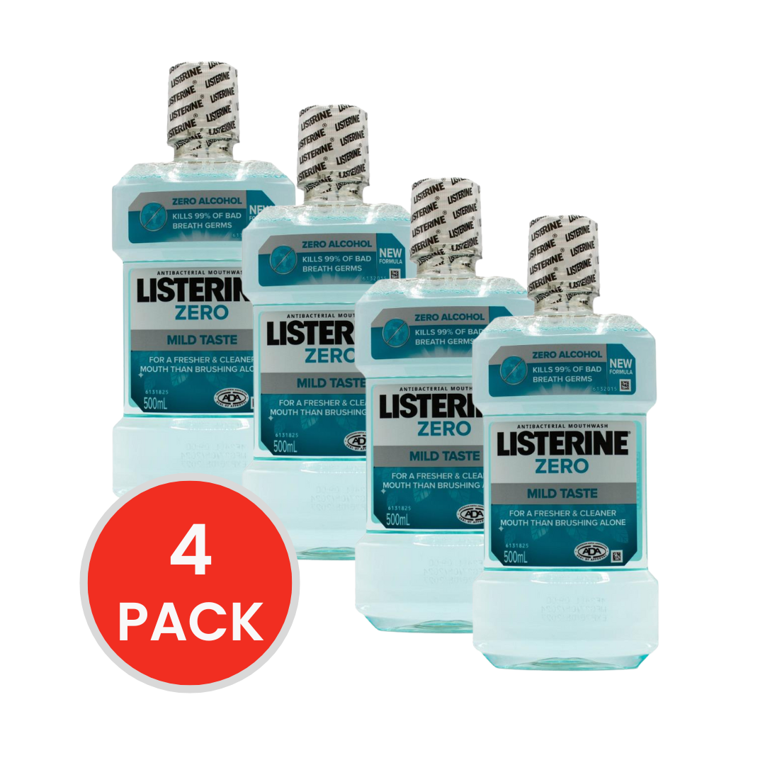 LISTERINE 500mL MOUTHWASH ZERO MILD TASTE (4x Pack)