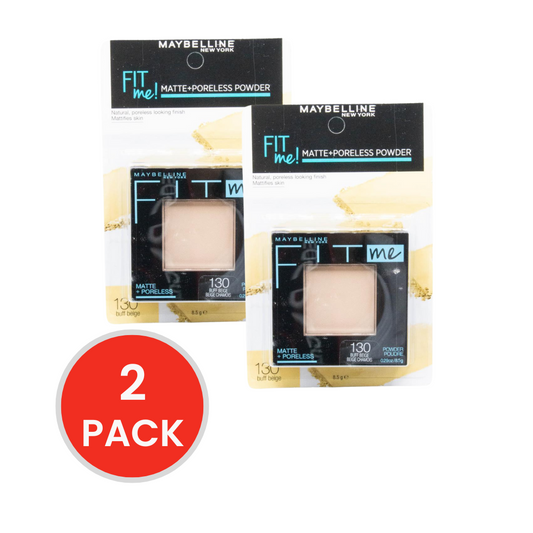 MAYBELLINE 8.5g MATTE AND PORELESS POWDER FIT ME BUFF BEIGE 130 CARDED (2x Pack)