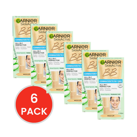GARNIER 50mL BB CREAM SKIN ACTIVE ALL IN 1 PERFECTOR COMBINATION TO OILY SKIN MEDIUM (6x Pack)