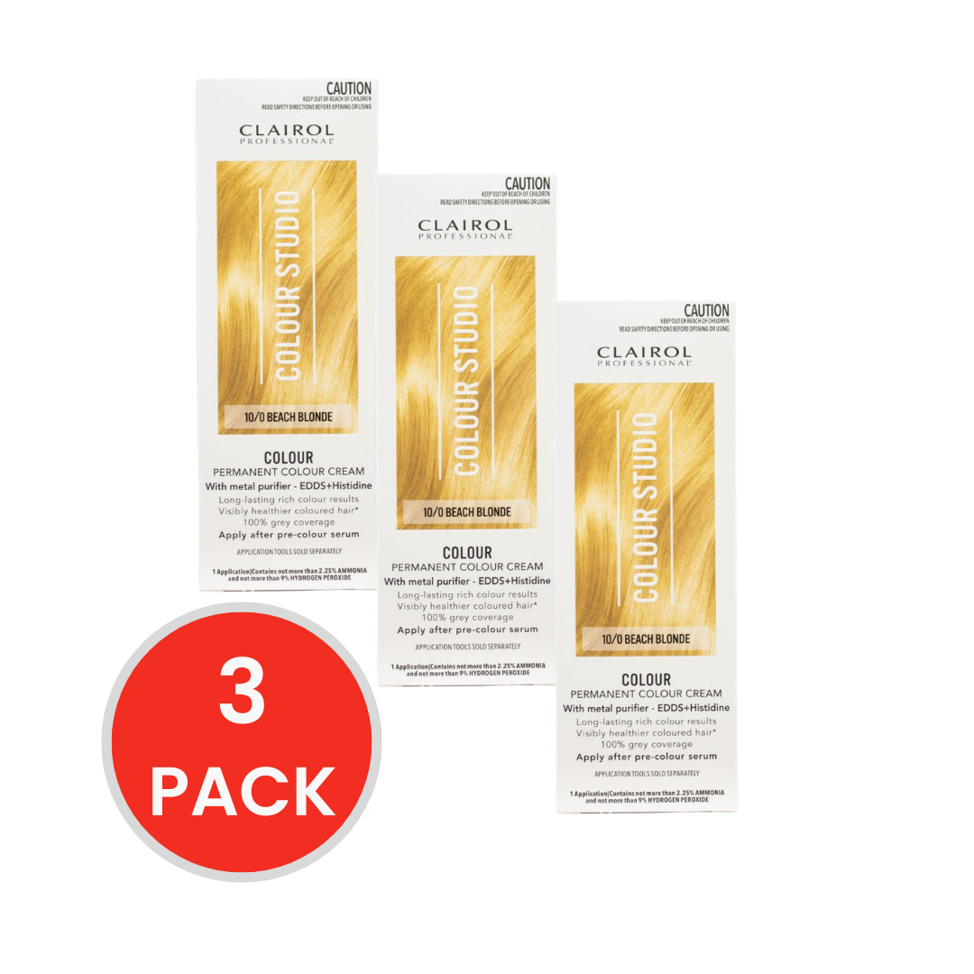 Clairol Professional Permanent Hair Cream Colour Studio 10/0 Beach Blonde (3x Pack)