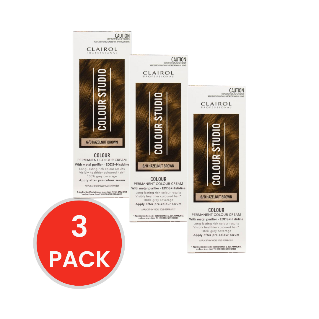Clairol Professional Permanent Hair Cream Colour Studio 6/0 Hazelnut Brown (3x Pack)