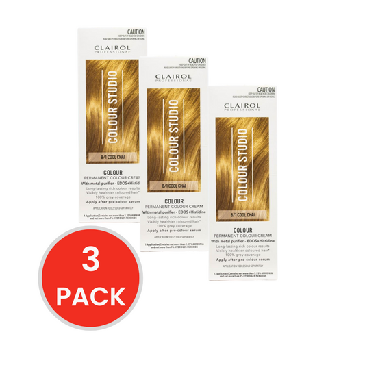 Clairol Professional Permanent Colour Cream Colour Studio 8/1 Cool Chai (3x Pack)