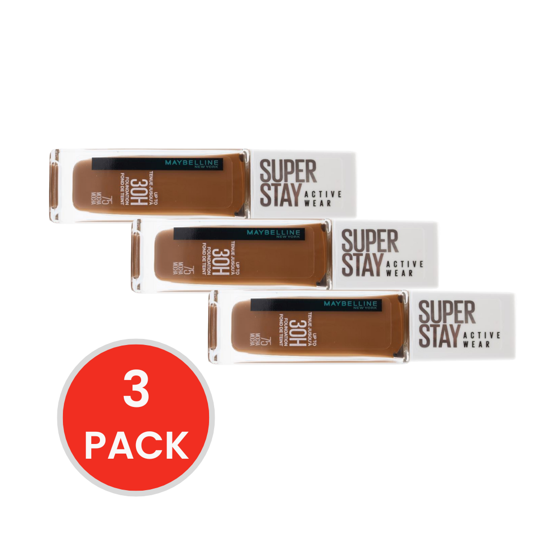 Maybelline 30mL Foundation Super Stay Active Wear Mocha 75 (3x Pack)