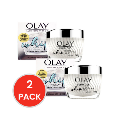 OLAY LUMINOUS WHIP UV ACTIVE MOISTURISER LIGHT AS AIR FINISH 50g (2xPack)