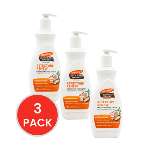 PALMERS 400ml EXFOLIATING BODY LOTION COCOA BUTTER WITH VITAMIN E (3x Pack)