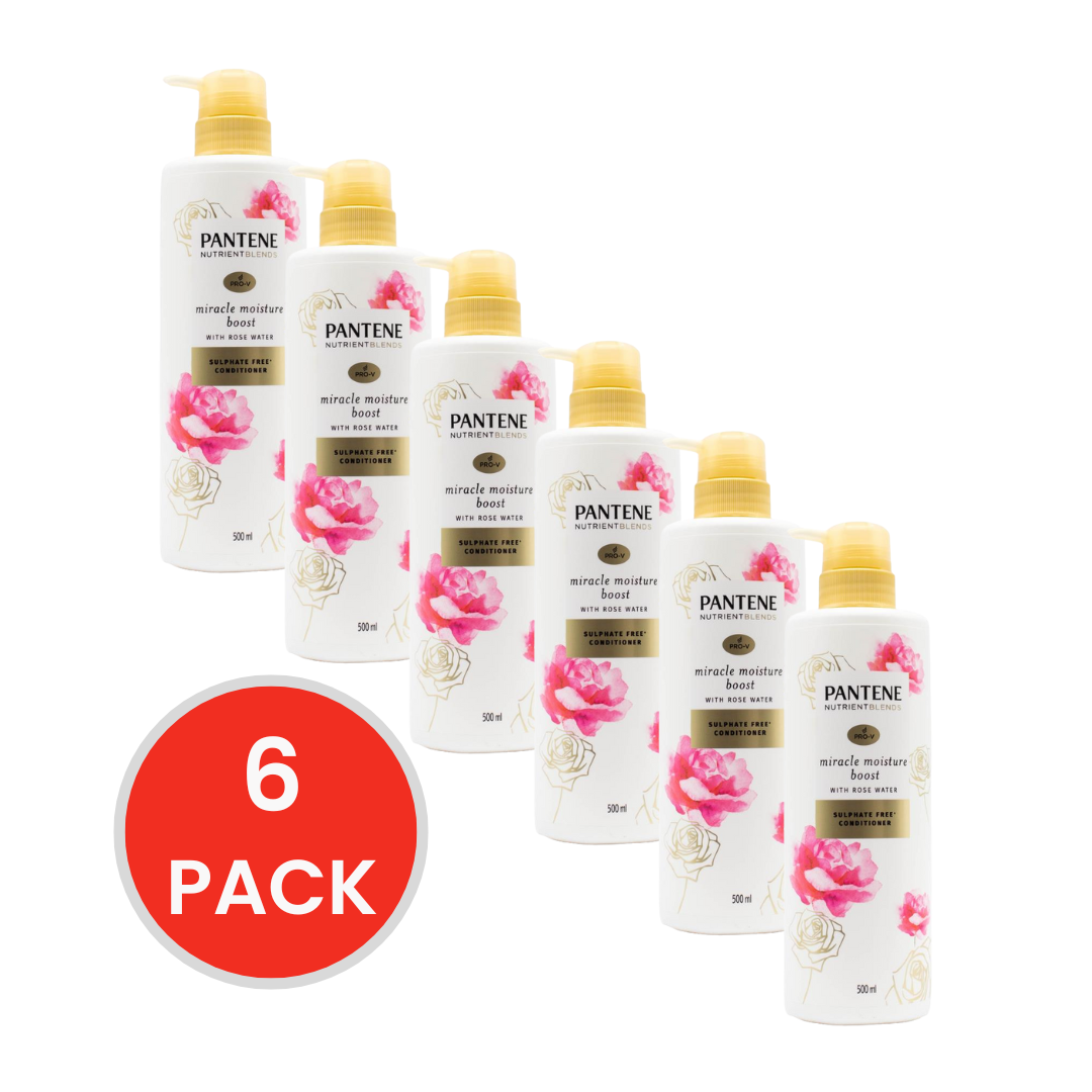 PANTENE 500mL CONDITIONER PRO V MIRACLE MOISTURE BOOST SULPHATE FREE WITH ROSE WATER (6x Pack)
