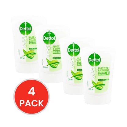 DETTOL 250mL HANDWASH ANTIBACTERIAL NO TOUCH REFILL ALOE VERA AND VITAMIN E (4x Pack)