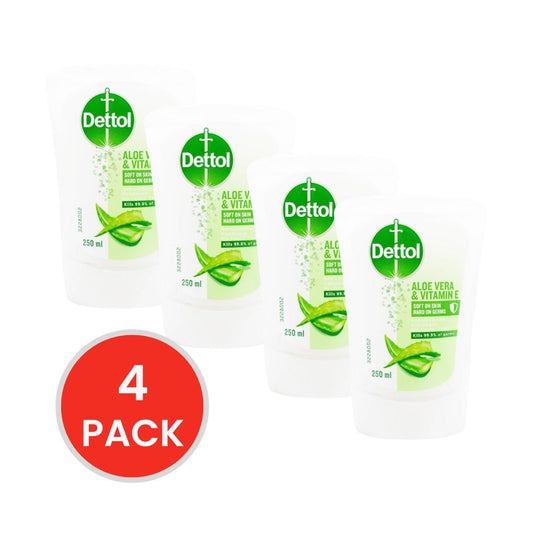DETTOL 250mL HANDWASH ANTIBACTERIAL NO TOUCH REFILL ALOE VERA AND VITAMIN E (4x Pack)