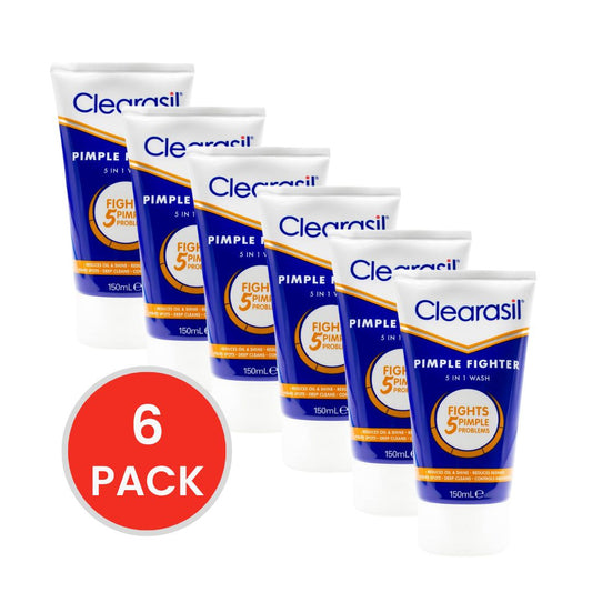 CLEARASIL 150ml PIMPLE FIGHTER 5 IN 1 EXFOLIATING SCRUB. (6x Pack)