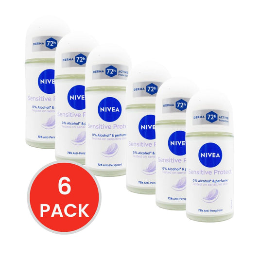 NIVEA 50mL ANTI PERSPIRANT SENSITIVE PROTECT 72H 0% ALCOHOL AND PERFUME (6 x Pack)