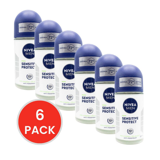 NIVEA 50mL ANTI PERSPIRANT MEN SENSITIVE PROTECT 72H 0% ALCOHOL ANTI IRRITATION (6x Pack)