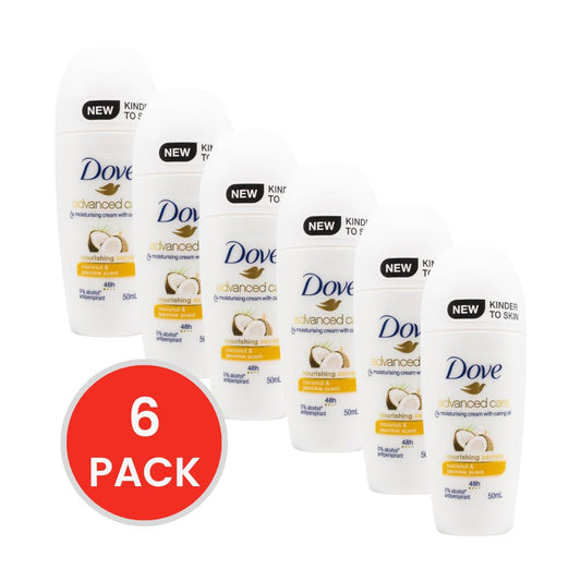 DOVE 50mL ANTIPERSPIRANT ADVANCED CARE 1/4 MOISTURISING CREAM WITH CARING OIL NOURISHING SCENTS COCONUT AND JASMINE SCENT (6x Pack)