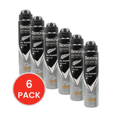 REXONA 127g / 220mL ANTIPERSPIRANT MEN ADVANCED PROTECTION 72H ALL BLACKS INVISIBLE DRY (6x Pack)
