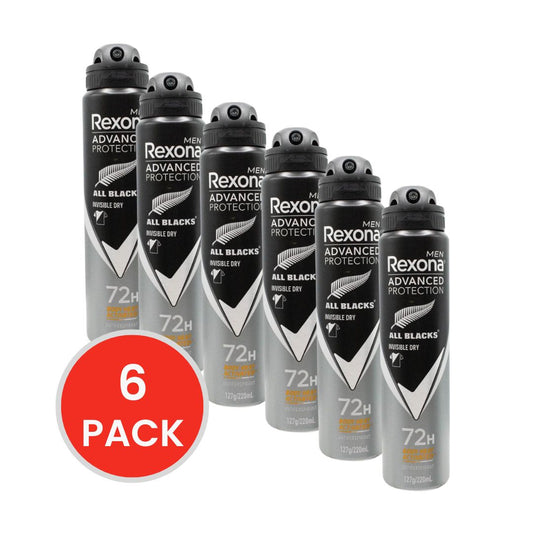 REXONA 127g / 220mL ANTIPERSPIRANT MEN ADVANCED PROTECTION 72H ALL BLACKS INVISIBLE DRY (6x Pack)