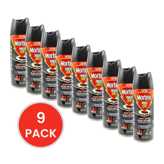 MORTEIN 250g CRAWLING INSECT SURFACE SPRAY POWER GUARD 2X SPRAY EASY REACH (9x Pack)