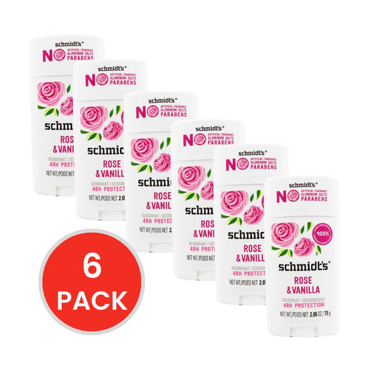 SCHMIDTS 75g DEODORANT 48H PROTECTION ROSE AND VANILLA (6x Pack)