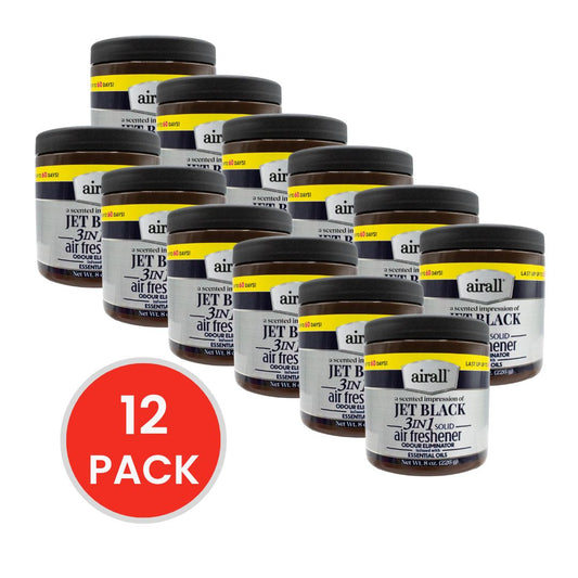 AIRALL 226g AIR FRESHENER SOLID 3 IN 1 ODOUR ELIMINATOR ESSENTIAL OILS A SCENTED IMPRESSION OF JET BLACK (12x Pack)