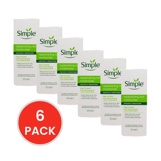 SIMPLE 125mL MOISTURISER REPLENISHING RICH INSTANTLY SMOOTHING (6x Pack)