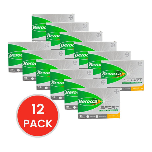BEROCCA PK24 x96g POWDER SACHETS B VITAMINS AND ELECTROLYTES SPORT ORANGE (12x Pack)