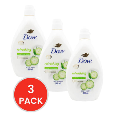 DOVE 800mL BODY WASH TRIPLE MOISTURE SERUM REFRESHING CUCUMBER AND GREEN TEA SCENT (3x Pack)