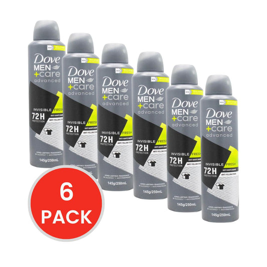 DOVE 145g / 250mL MEN + CARE ANTIPERSPIRANT ADVANCED INVISIBLE 72H PROTECTION FRESH (6x Pack)