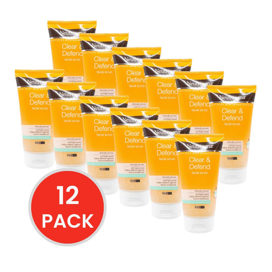 NEUTROGENA 150mL FACIAL SCRUB CLEAR AND DEFEND FOR SPOT PRONE SKIN (12x Pack)
