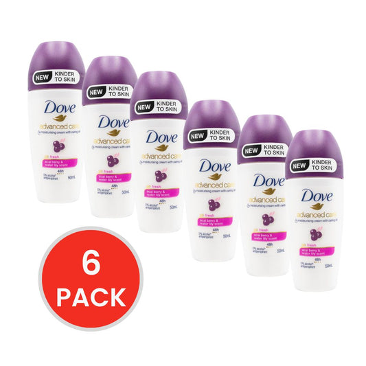 DOVE 50mL ANTIPERSPIRANT 1/4 MOISTURISING CREAM WITH CARING OIL 48H GO FRESH ACAI BERRY AND WATER LILY SCENT (6x Pack)