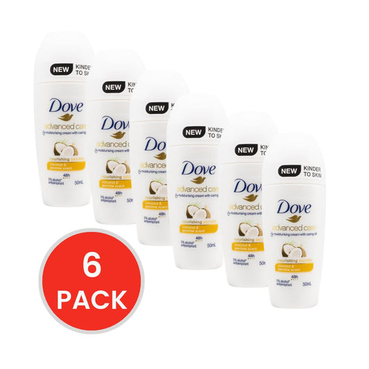 DOVE 50mL ANTIPERSPIRANT ADVANCED CARE 1/4 MOISTURISING CREAM WITH CARING OIL NOURISHING SCENTS COCONUT AND JASMINE SCENT (6x Pack)