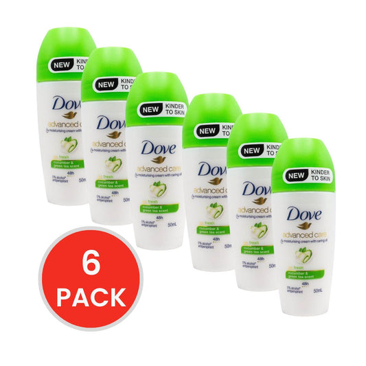 DOVE 50mL ANTIPERSPIRANT ADVANCED CARE 1/4 MOISTURISING CREAM WITH CARING OIL GO FRESH CUCUMBER AND GREEN TEA SCENT (6x pack)
