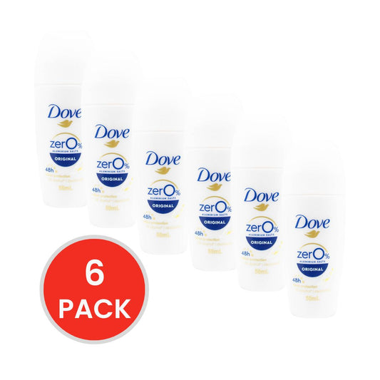 DOVE 50mL DEODORANT 48H ODOUR PROTECTION ZERO ALUMINIUM SALTS ORIGINAL (6x Pack)
