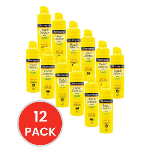 NEUTROGENA 184g SUNSCREEN SUN AND WATER BEACH DEFENCE 4HRS WATER RESISTANT BRAD SPECTRUM UVA AND UVB SPF50 (12x Pack)