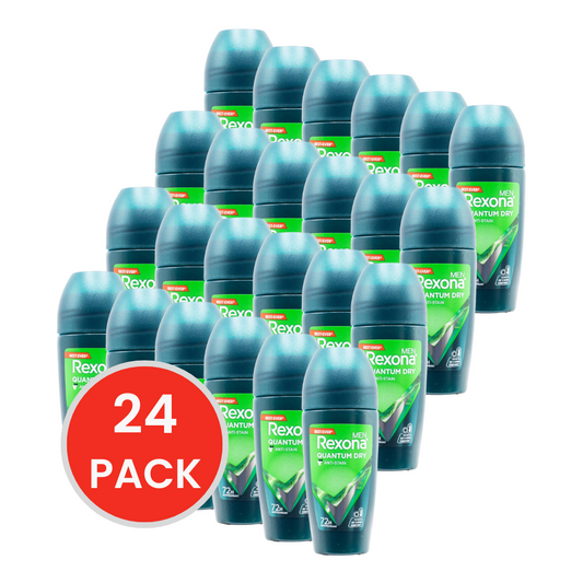 REXONA 45mL DEODORANT MEN ROLL ON 72 HOUR QUANTUM DRY (24x Pack)