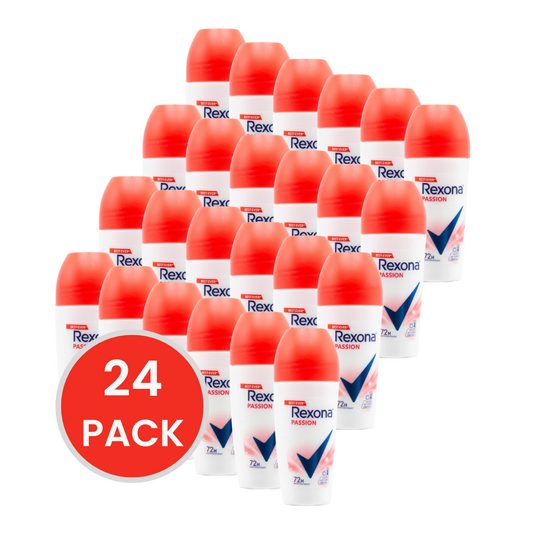 REXONA 45mL DEODORANT WOMEN ROLL ON 72 HOUR PASSION (24x Pack)
