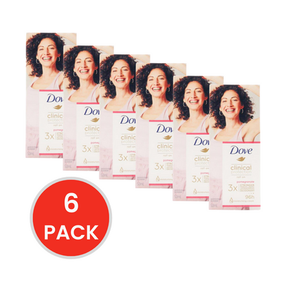 DOVE 50ml ROLL ON DEODORANT CLINICAL PROTECTION POMEGRANATE (6 x Pack)