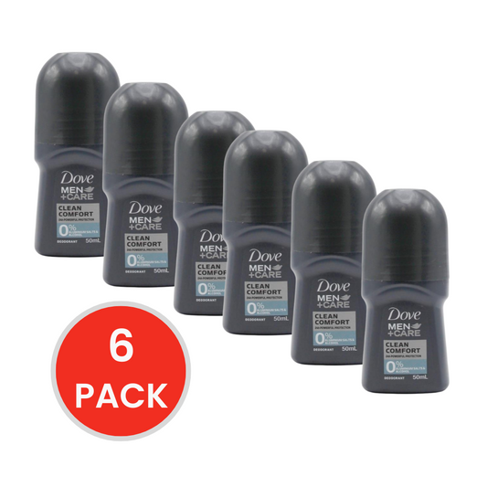 DOVE 50ml MEN ROLL ON DEODORANT CLEAN COMFORT (6 x Pack)