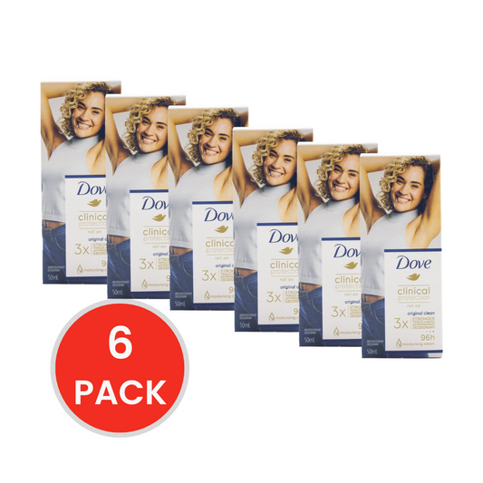 DOVE 50ml CLINICAL PROTECT ORIGINAL CLEAN ROLL ON DEODORANT (6 x Pack)