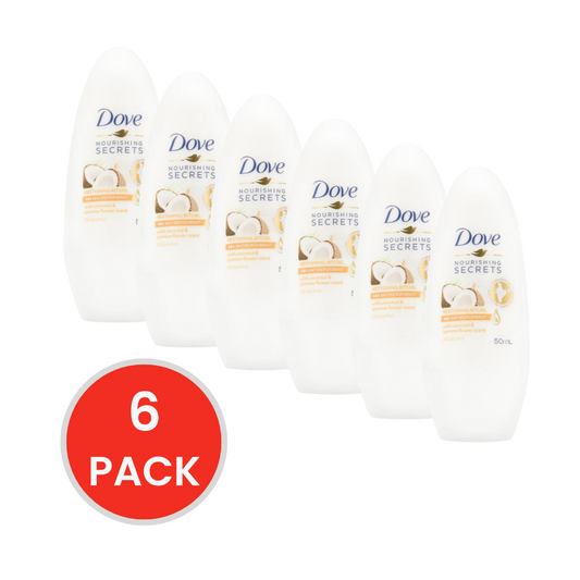 DOVE 50mL ROLL ON DEODORANT WITH COCONUT & JASMINE FLOWER SCENT (6 x Pack)